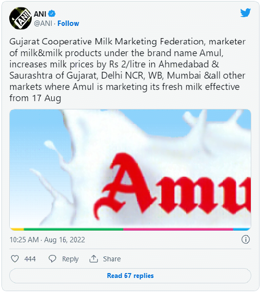Amul, Mother Dairy hike milk prices by Rs 2 per litre